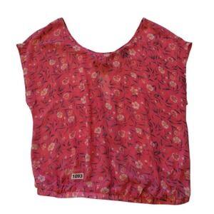 Torrid Blouse Woman 1X Coral Floral Sheer Back Bow Elastic Waist Bohemian Peasan